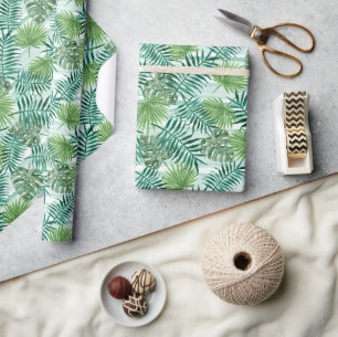 Retro Chic Tropical Green Palm Tree Leaving Foliag Cadeaupapier