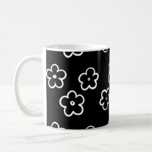 Retro Chic Zwart en Wit Bloemen Classic Y2K Koffiemok