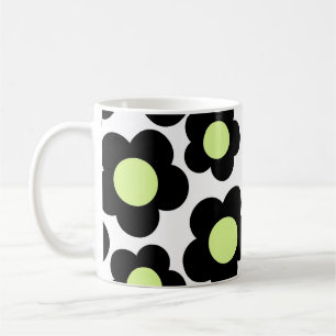 Retro Chic Zwart Neon Groen Bloemen Bold Y2K Koffiemok