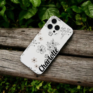 Retro Chic Zwart & Wit Bloempatroon grillig iPhone 16 Pro Max Hoesje