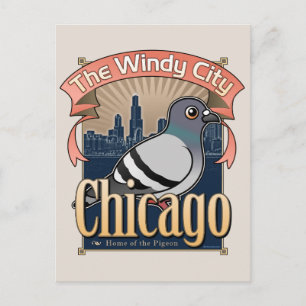 Retro Chicago Pigeon Briefkaart