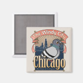 Retro Chicago Pigeon Magneet (Voorkant / Achterkant)