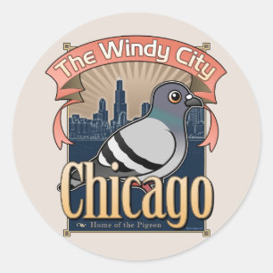 Retro Chicago Pigeon Ronde Sticker