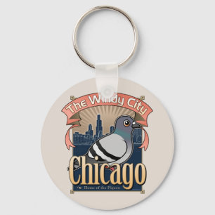 Retro Chicago Pigeon Sleutelhanger