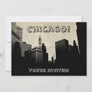 Retro Chicago Skyline Artwork Uitnodiging