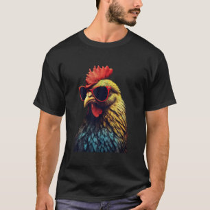 Retro Chicken Cool Rooster Dragen Sunglas T-shirt