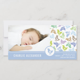 Retro Chicks Boy Geboortedatum Foto Card Aankondiging