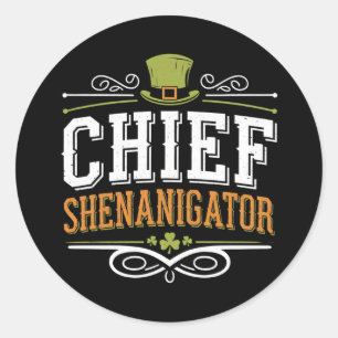 Retro Chief Shenanigator Lucky Leprechaun Hoed  Ronde Sticker