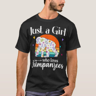 Retro Chimpansee Bloemen Gewoon een Meisje Die Van T-shirt