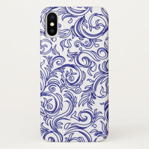 Retro Chinoiserie Blauw en Wit Patroon iPhone X Hoesje