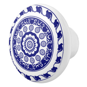 Retro Chinoiserie Blauw en Wit Patroon Keramische Knop