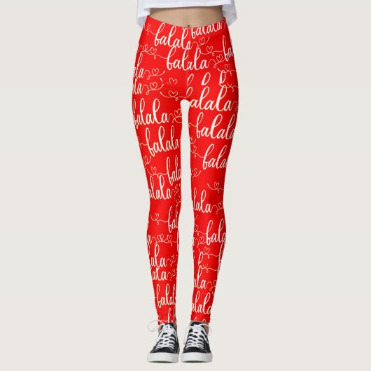 Retro Chique Fla Script Rood Leggings (Voorkant)
