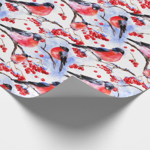 Retro Chique Kerstmis Bullfinch Vogels Vakantie Gi Cadeaupapier