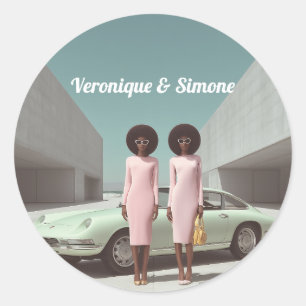 Retro chique minimalistische tweeling ronde sticker