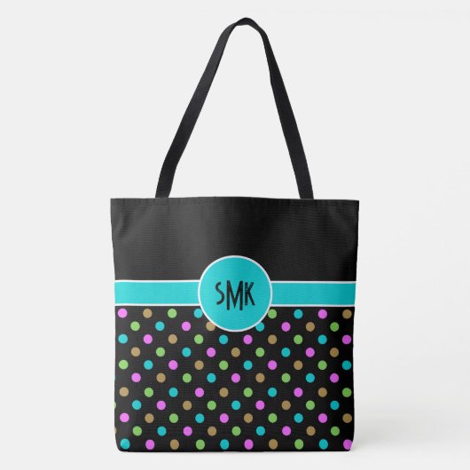 Retro chique polka stippen groot monogram draagtas (Voorkant)
