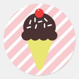 Retro Chocolade Ice Cream Cone met Roze Strepen Ronde Sticker