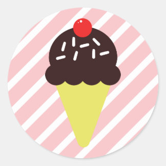 Retro Chocolade Ice Cream Cone met Roze Strepen Ronde Sticker
