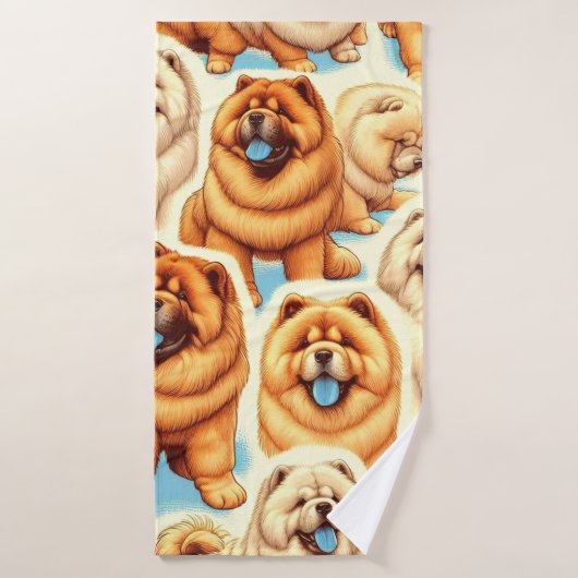 Retro Chow-Chow Naadloos Patroon Badhanddoek (Badhanddoek)