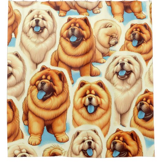Retro Chow-Chow Naadloos Patroon Douchegordijn (Voorkant)