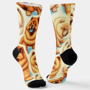 Retro Chow-Chow Naadloos Patroon Sokken