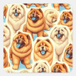 Retro Chow-Chow Naadloos Patroon Vierkante Sticker