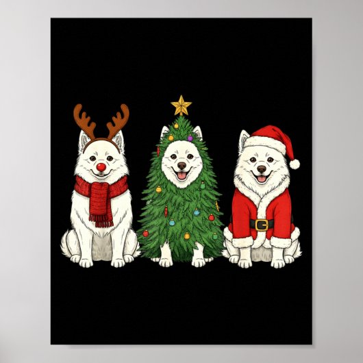 Retro Christmas American Eskimo Dog Santa Reindeer Poster (Voorkant)