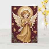 Retro Christmas Angel Art Aangepaste tekst Kaart (Gele Bloem)