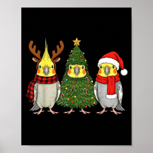 Retro Christmas Atiel Parrot Santa Reindeer  Poster (Voorkant)