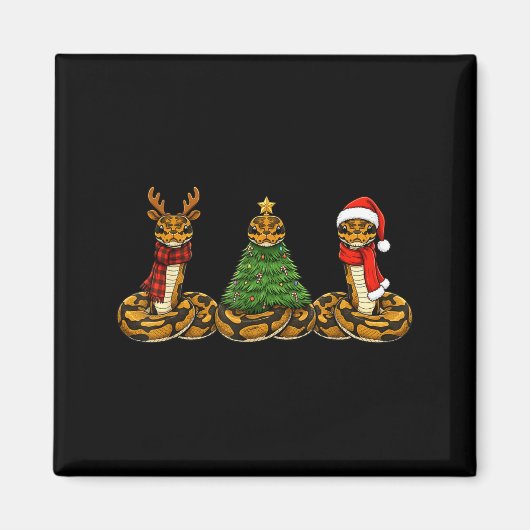 Retro Christmas Ball Python Snake Santa Reindeer  Magneet (Voorkant)