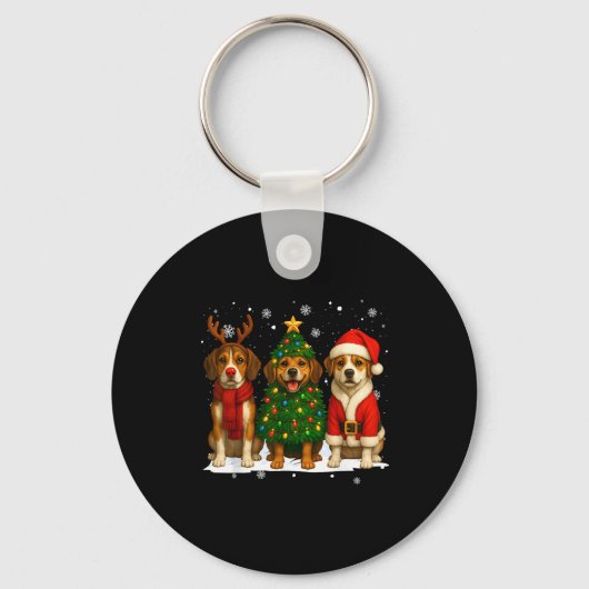 Retro Christmas Beagle Santa Reindeer Dog Lover Sleutelhanger (Voorkant)