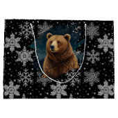 Retro Christmas bear midnight snowy landscape Groot Cadeauzakje (Achterkant)