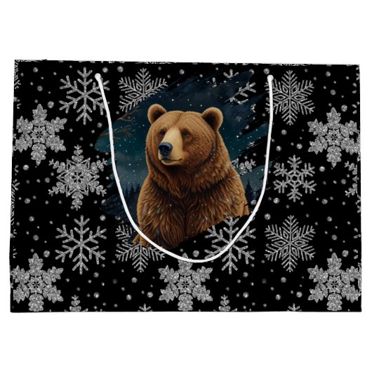 Retro Christmas bear midnight snowy landscape Groot Cadeauzakje (Achterkant)
