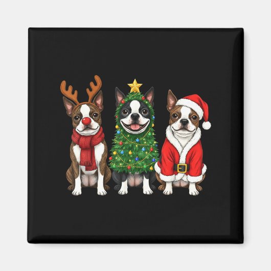Retro Christmas Boston Terrier Santa Reindeer Dog Magneet (Voorkant)