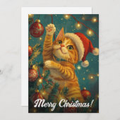 Retro Christmas Cat Tree aangepaste tekst Feestdagenkaart (Voorkant / Achterkant)