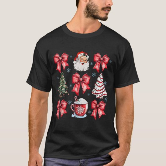 Retro Christmas Coquette Bow Santa Coffee Cake Hol T-shirt (Voorkant)