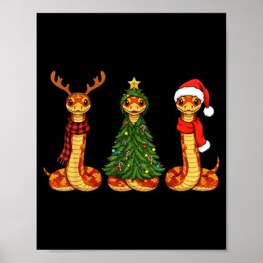 Retro Christmas Corn Snake Santa Reindeer Poster (Voorkant)