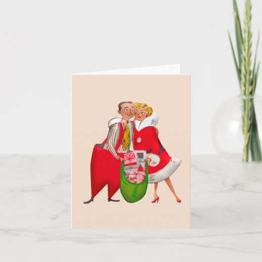 RETRO CHRISTMAS COUPLE ART GREETING CARTE (Devant)