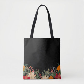 Retro Christmas floral pattern in black Draagtas