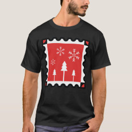 Retro Christmas Forest Red Winter Pines & Snowfl T-shirt
