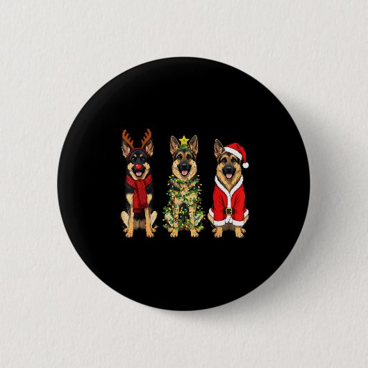 Retro Christmas German Shepherd Santa Reindeer Gsd Ronde Button 5,7 Cm (Voorkant)