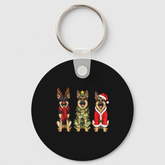 Retro Christmas German Shepherd Santa Reindeer Gsd Sleutelhanger (Voorkant)