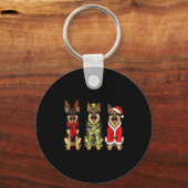 Retro Christmas German Shepherd Santa Reindeer Gsd Sleutelhanger (Voorkant)