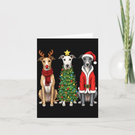 Retro Christmas Ghound Santa Reindeer Dog Lover  Kaart (Voorkant)
