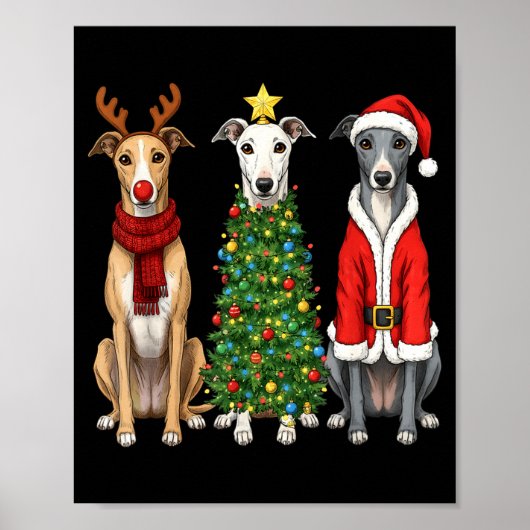 Retro Christmas Ghound Santa Reindeer Dog Lover  Poster (Voorkant)