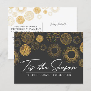 Retro Christmas Gold Burst Vakantie Diner / Feest Uitnodiging Briefkaart