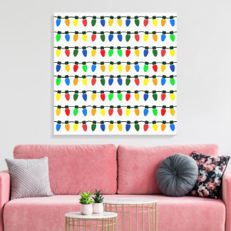 Retro Christmas Holiday Colorful String Lights Art Canvas Afdruk