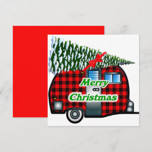 Retro Christmas Kaart Plaid Camper n Tree
