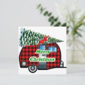 Retro Christmas Kaart Plaid Camper n Tree (Staand voorkant)