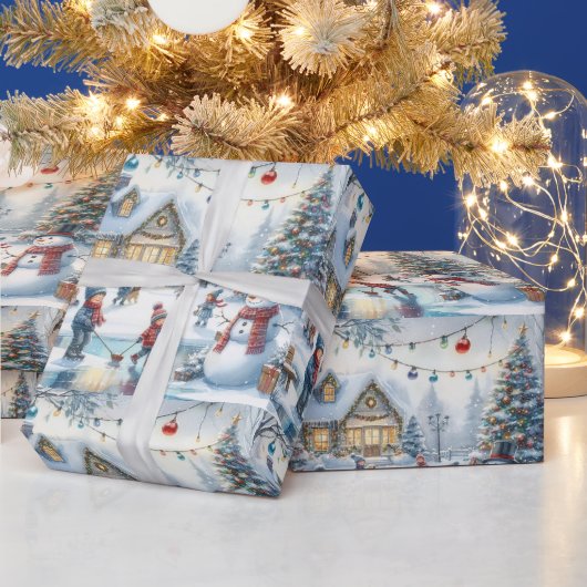 Retro Christmas Kids Patinage Papier cadeau envelo (Vacances)