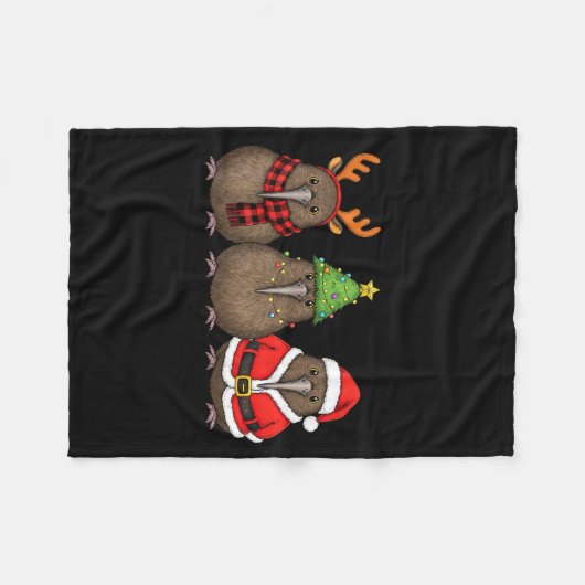Retro Christmas Kiwi Bird Santa Reindeer  Fleece Deken (Voorkant (Horizontaal))